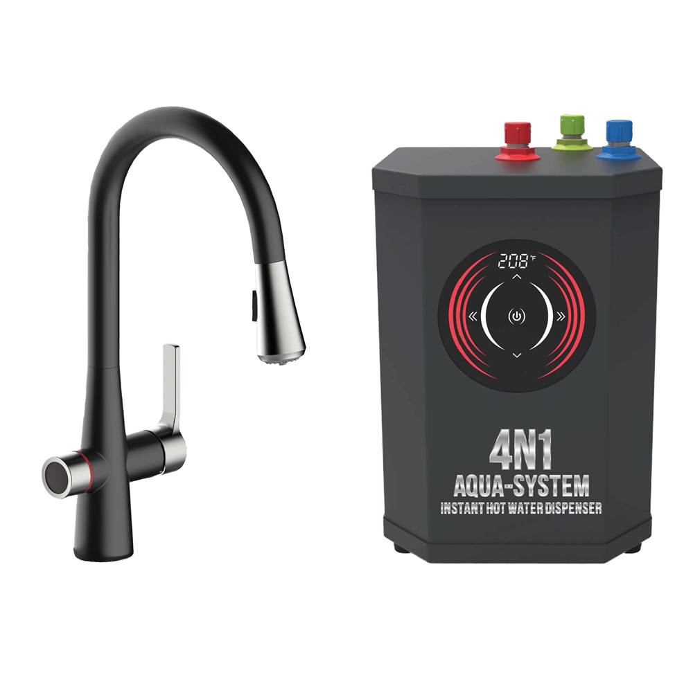 AquaNuTech 4N1 Transitional Pull-Down Spray Faucet-MB/BN/Digital Instant Hot Water Dispenser/Leak Detector System