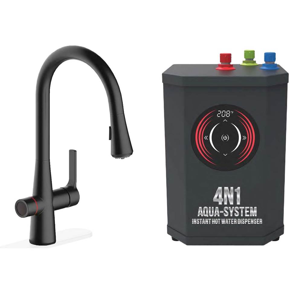 AquaNuTech 4N1 Transitional Pull-Down Spray Faucet-MB/Digital Instant Hot Water Dispenser/Leak Detector System