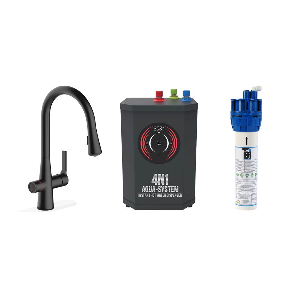AquaNuTech 4N1 Transitional Pull-Down Spray Faucet-MB/Digital Instant Hot Water Dispenser/Filtration System/Leak Detector System
