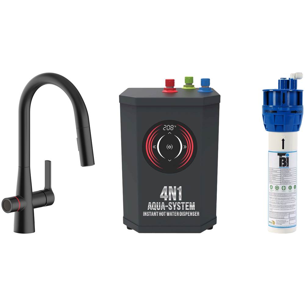 AquaNuTech 4N1 Contemporary Pull-Down Spray Faucet-MB/Digital Instant Hot Water Dispenser/Filtration System/Leak Detector System