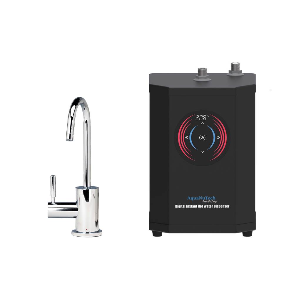 AquaNuTech Contemporary C-Spout Hot Only Filtration Faucet-Chrome w/Instant Hot Water Dispenser