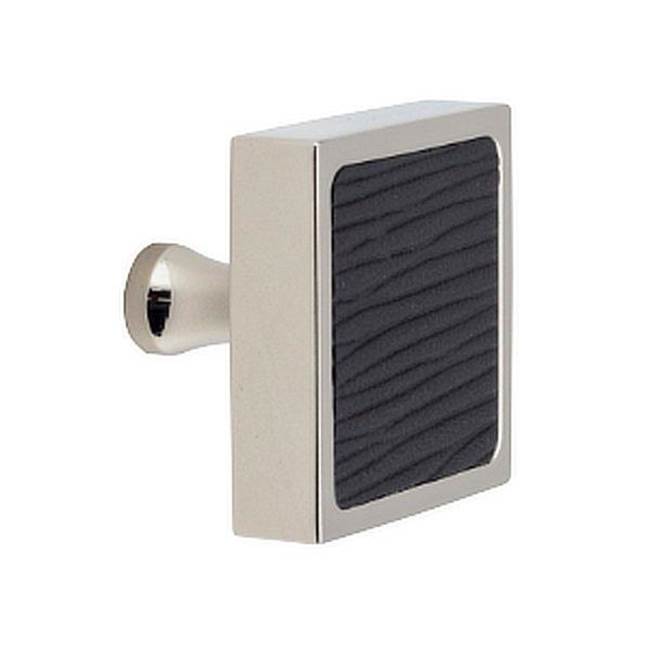 Colonial Bronze Leather Accented Square Cabinet Knob With Flared Post, Heritage Bronze x Shagreen Smokey Leather