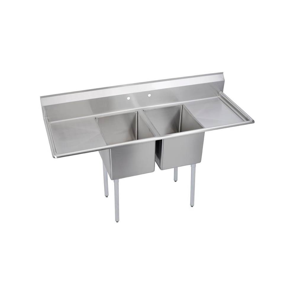 Elkay Dependabilt Stainless Steel 74'' x 29-13/16'' x 43-3/4'' 16 Gauge Two Compartment Sink w/ 18'' Left and Right Drainboards and Stainless Steel Legs