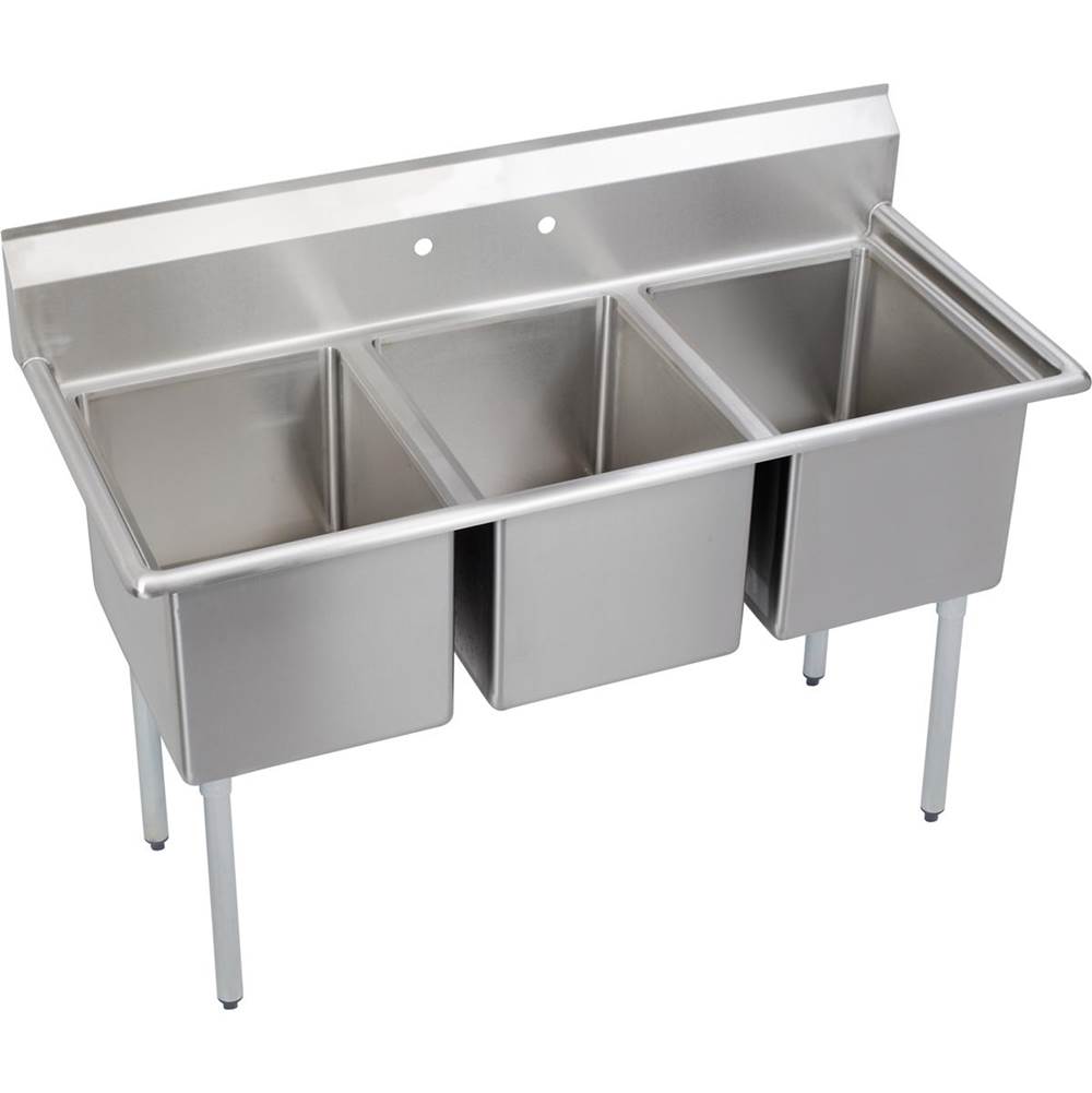Elkay Dependabilt Stainless Steel 57'' x 25-13/16'' x 43-3/4'' 16 Gauge Three Compartment Sink with Stainless Steel Legs