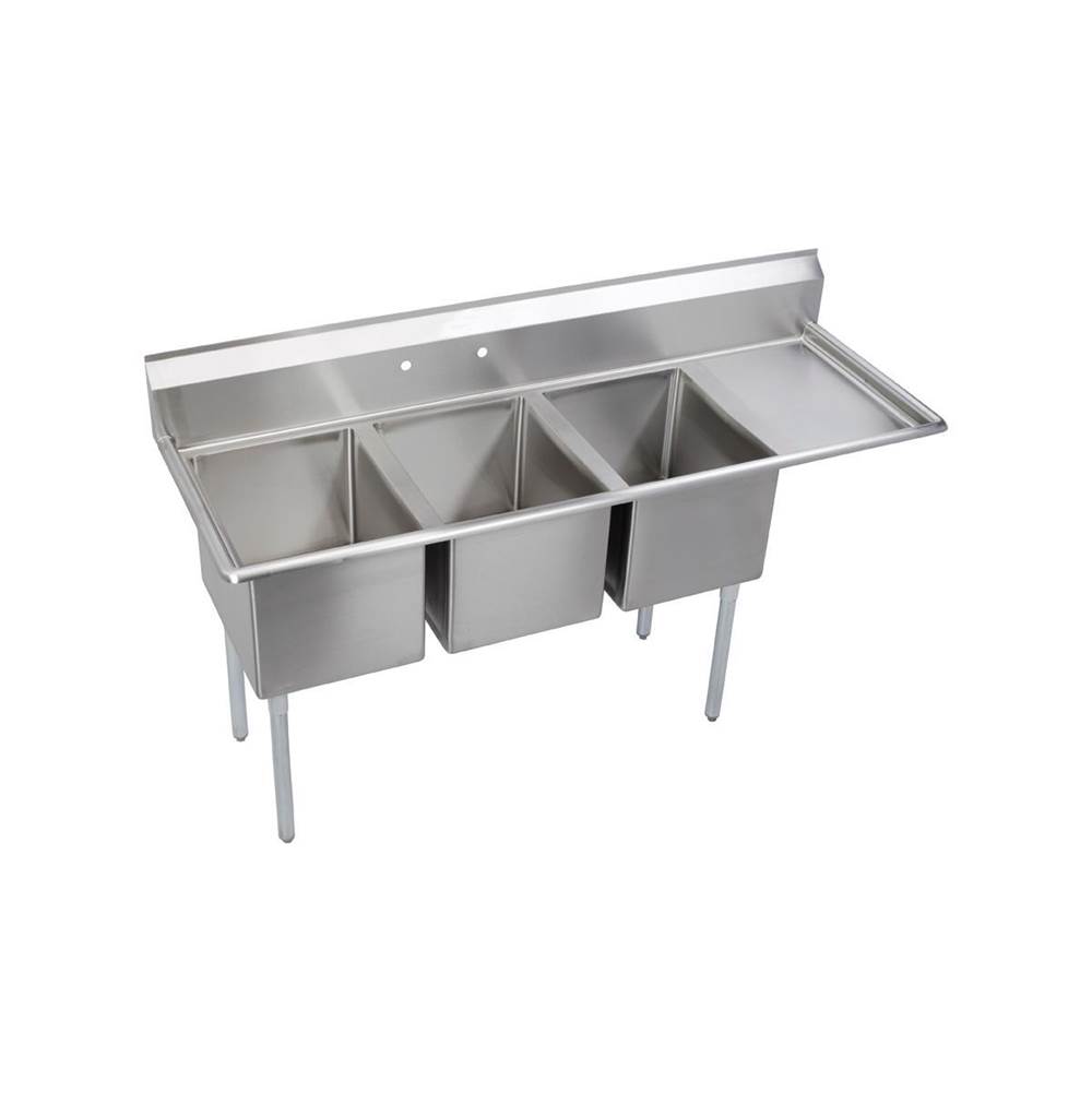 Elkay Dependabilt Stainless Steel 72-1/2'' x 25-13/16'' x 43-3/4'' 16 Gauge Three Compartment Sink w/ 18'' Right Drainboard and Stainless Steel Legs