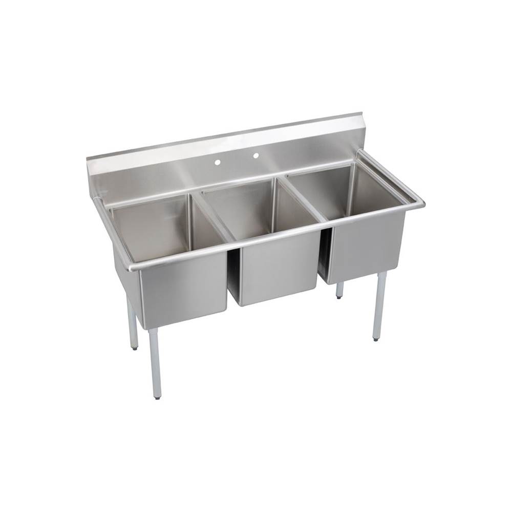 Elkay Dependabilt Stainless Steel 81'' x 29-13/16'' x 43-3/4'' 18 Gauge Three Compartment Sink with Stainless Steel Legs