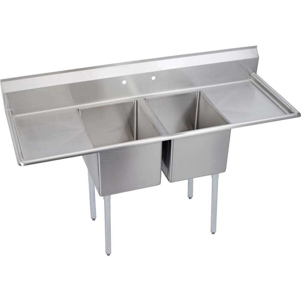 Elkay Dependabilt Stainless Steel 70'' x 25-13/16'' x 43-3/4'' 18 Gauge Two Compartment Sink w/ 18'' Left and Right Drainboards and Stainless Steel Legs
