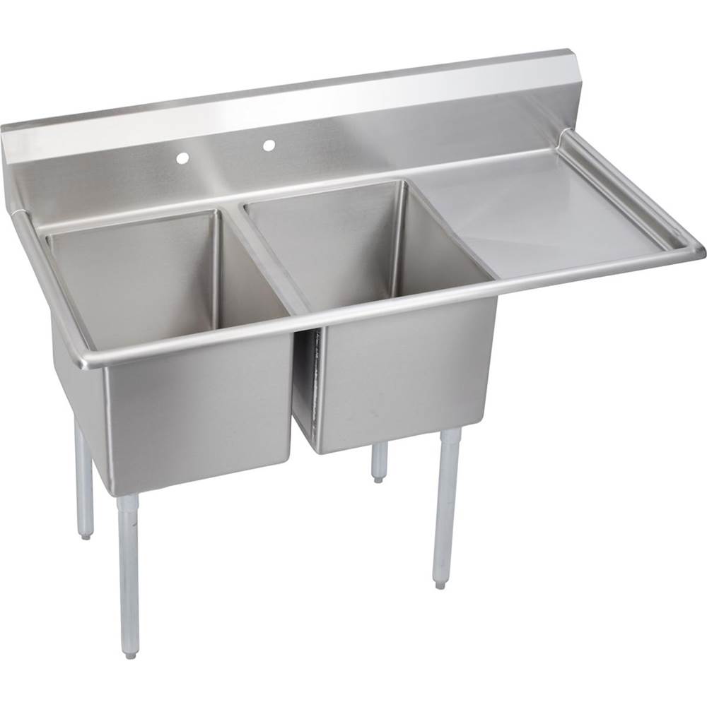 Elkay Dependabilt Stainless Steel 54-1/2'' x 25-13/16'' x 43-3/4'' 18 Gauge Two Compartment Sink w/ 18'' Right Drainboard and Stainless Steel Legs