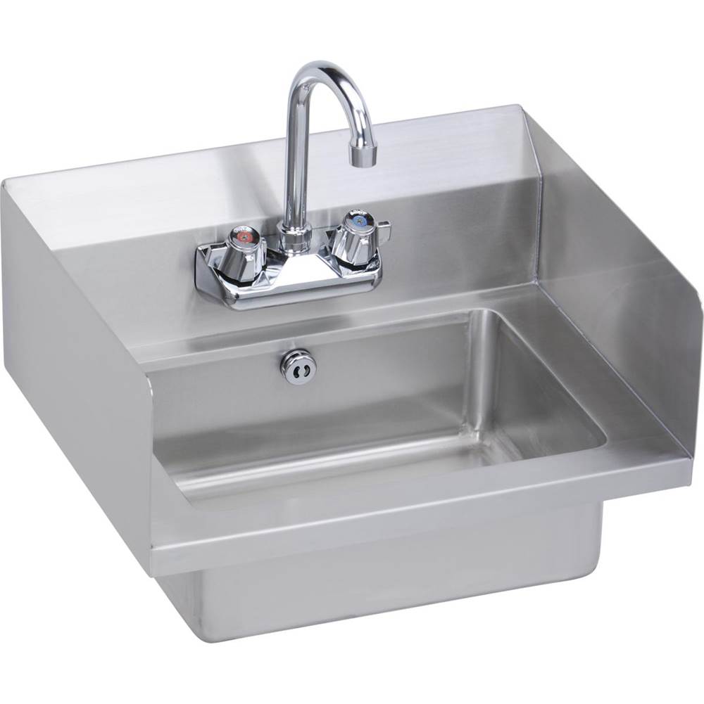 Elkay Stainless Steel 18'' x 14-1/2'' x 11'' 18 Gauge Hand Sink with Side Splashes Lever Drain P-Trap Overflow and Faucet