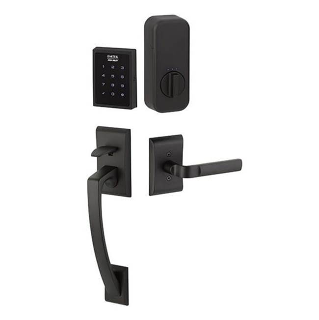 Emtek Electronic EMPowered Motorized Touchscreen Keypad Entry Set with Ares Grip, Ribbon and Reed Lever, RH, US10B