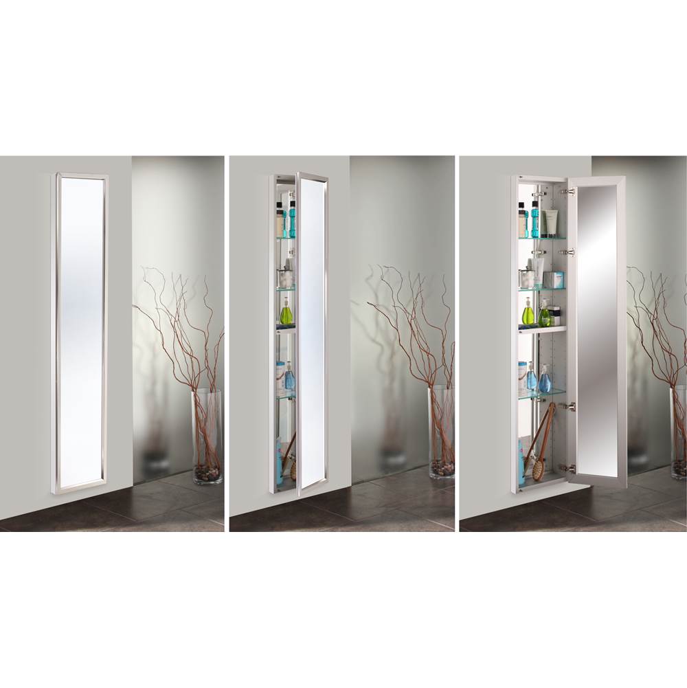 GlassCrafters 16'' x 72'' Satin Chrome Full Length Trinity Framed Mirrored Cabinet - 4 Inch Deep, Right Hinge