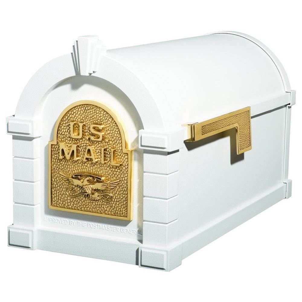 Gaines Manufacturing Eagle Keystone Series® Mailbox White w/ Polished Brass Eagle
