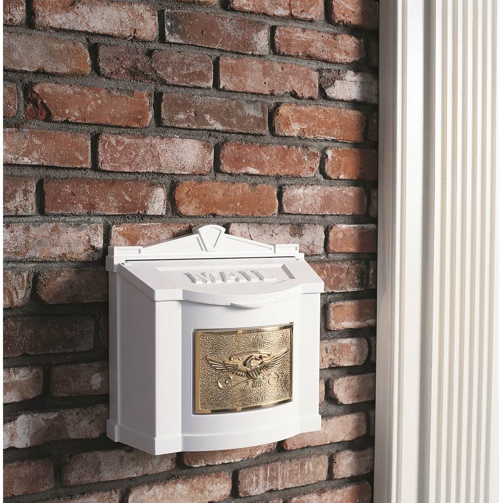 Gaines Manufacturing Wallmount Mailbox Eagle Design White w/ Polished Brass Eagle