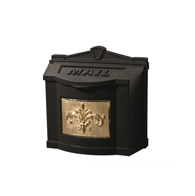 Gaines Manufacturing Wallmount Mailbox Fleur De Lis Design Black w/ Polished Brass Fleur De Lis