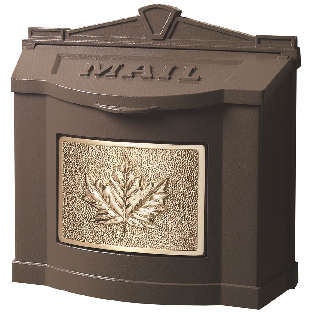 Gaines Manufacturing Wallmount Mailbox Leaf Design Bronze w/ Polished Brass Leaf