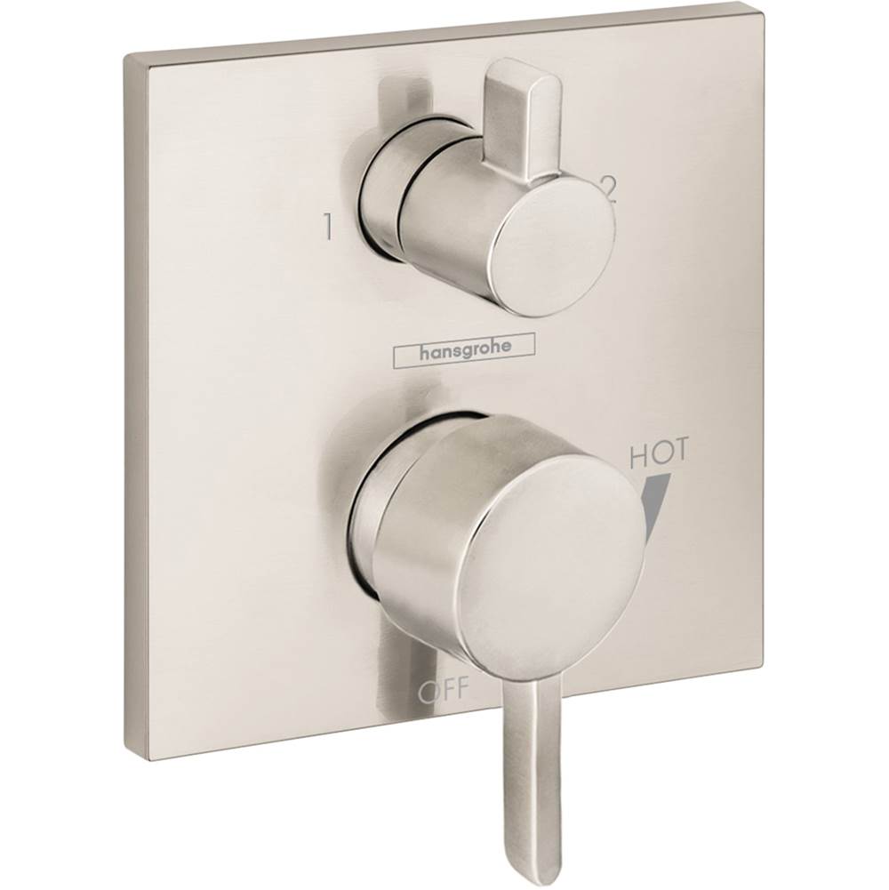 Hansgrohe Ecostat Pressure Balance Trim Square with Diverter in Brushed Nickel