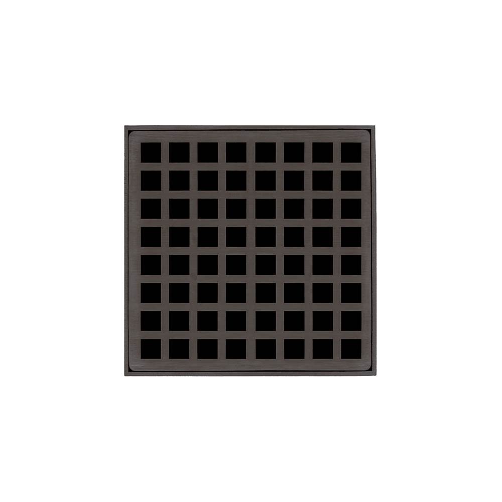 Infinity Drain 5'' x 5'' QD 5 Complete Kit with Squares Pattern Decorative Plate in Oil Rubbed Bronze with Cast Iron Drain Body for Hot Mop, 2'' Outlet