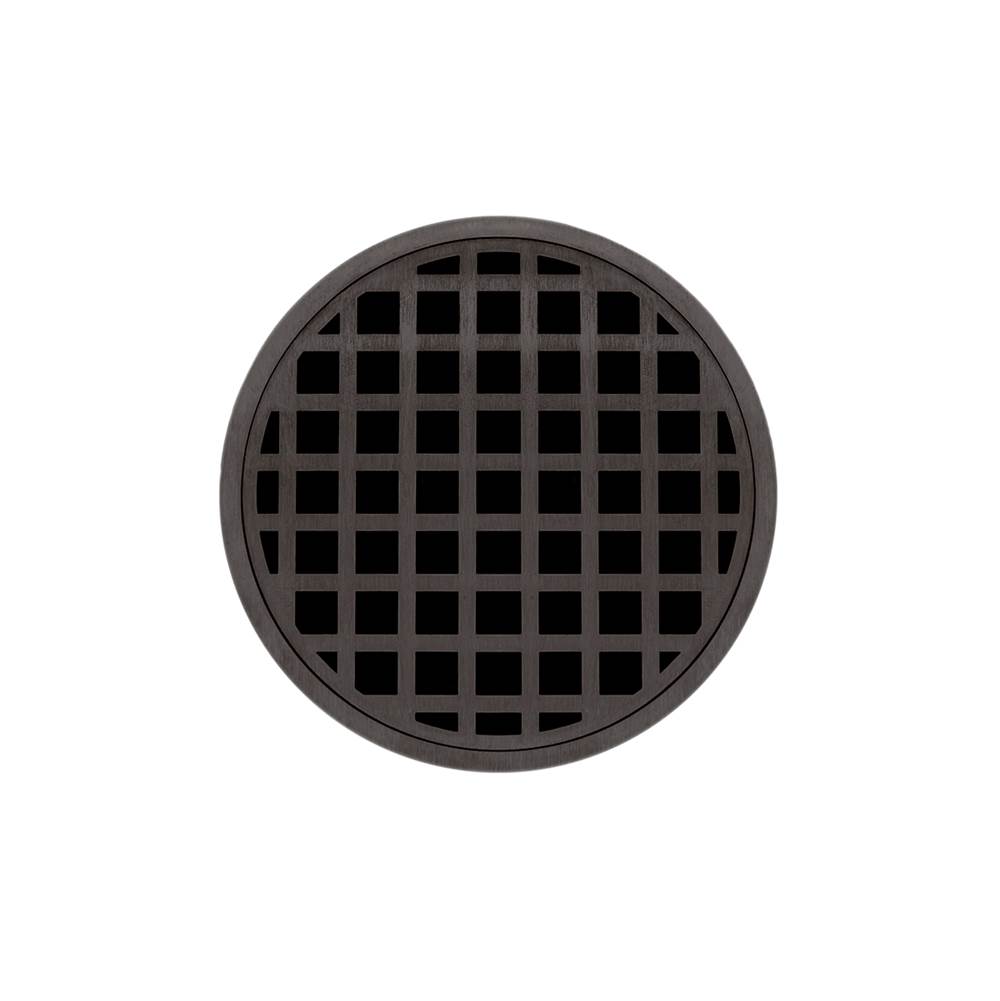Infinity Drain 5'' Round RQD 5 High Flow Complete Kit with Squares Pattern Decorative Plate in Oil Rubbed Bronze with Cast Iron Drain Body, 3'' No-Hub Outlet