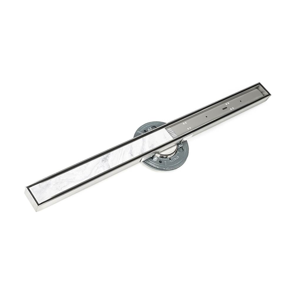Infinity Drain 80'' S-Stainless Steel Series High Flow Complete Kit with Tile Insert Frame in Satin Stainless with Cast Iron Drain Body, 3'' No Hub Outlet