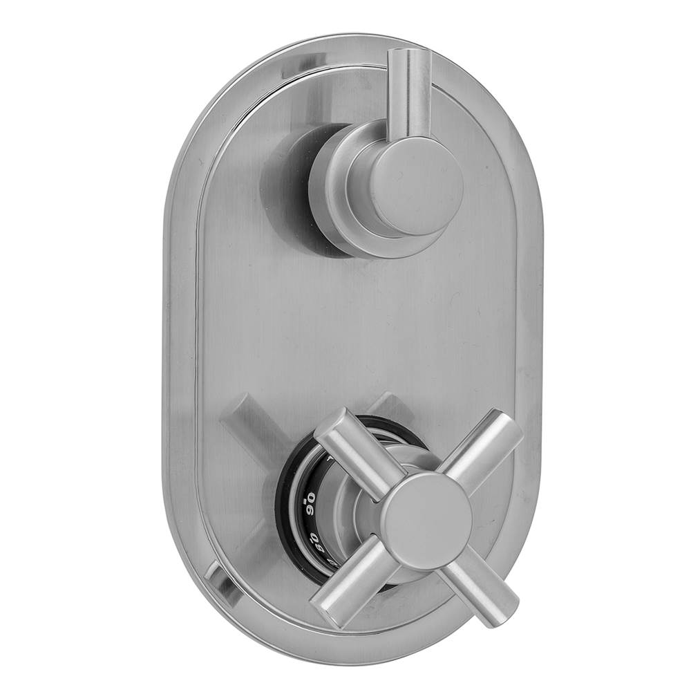 Jaclo Oval Plate with Contempo Cross Thermostatic Valve with Short Peg Lever Built-in 2-Way Or 3-Way Diverter/Volume Controls (J-TH34-686 / J-TH34-687 / J-TH34-688 / J-TH34-689)