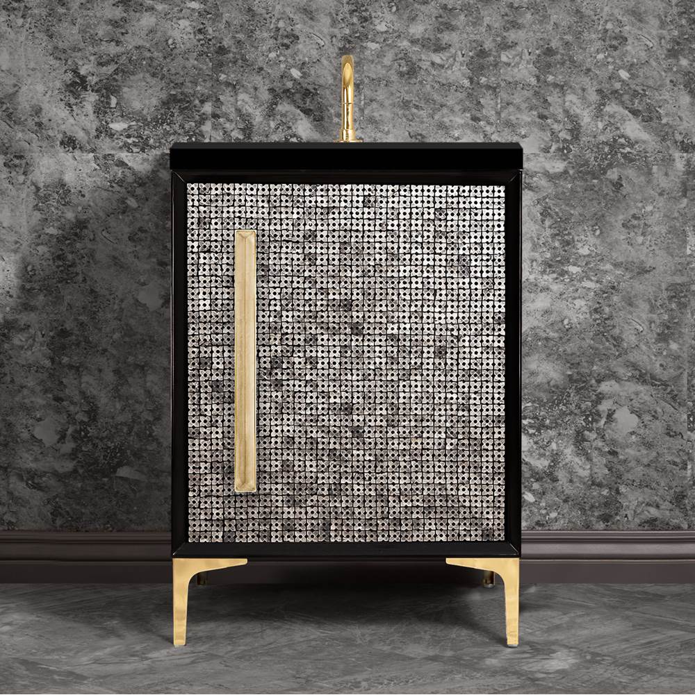 Linkasink MOTHER OF PEARL with 18'' Artisan Glass Prism Hardware 24'' Wide Vanity, Black, Polished Brass Hardware, 24'' x 22'' x 33.5'' (without vanity top)