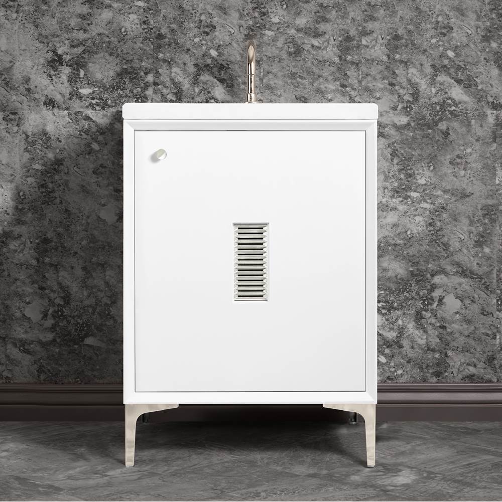 Linkasink Frame 24'' Wide White Vanity with Polished Nickel Louver Grate and Legs, 24'' x 22'' x 33.5'' (without vanity top)
