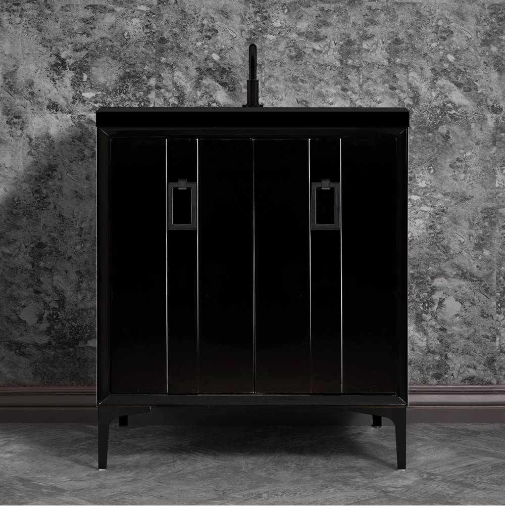 Linkasink Tuxedo 30'' Wide Black Vanity with Satin Black Coach Pull and Hardware, 30'' x 22'' x 33.5'' (without vanity top)