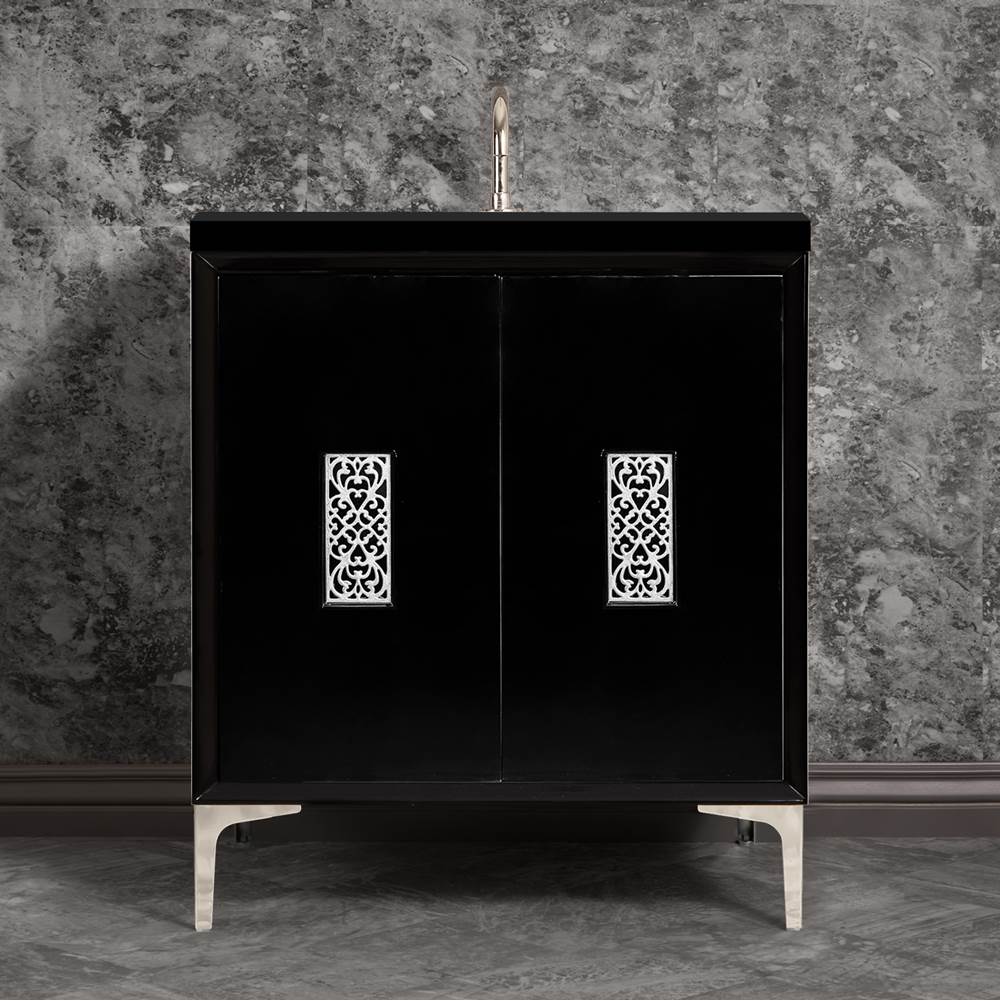 Linkasink Frame 30'' Wide Black Vanity with Polished Nickel Filigree Grate and Legs, 30'' x 22'' x 33.5'' (without vanity top)