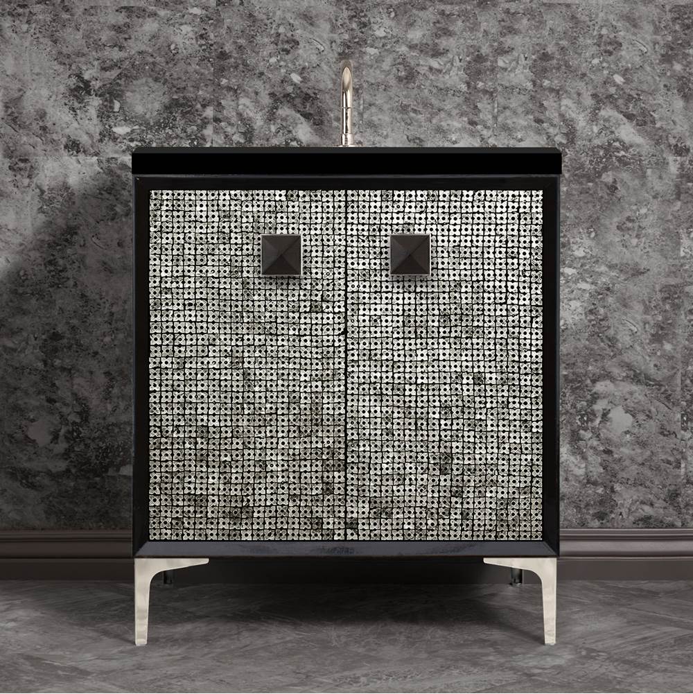 Linkasink MOTHER OF PEARL with 3'' Artisan Glass Prism Hardware 30'' Wide Vanity, Black, Polished Nickel Hardware, 30'' x 22'' x 33.5'' (without vanity top)