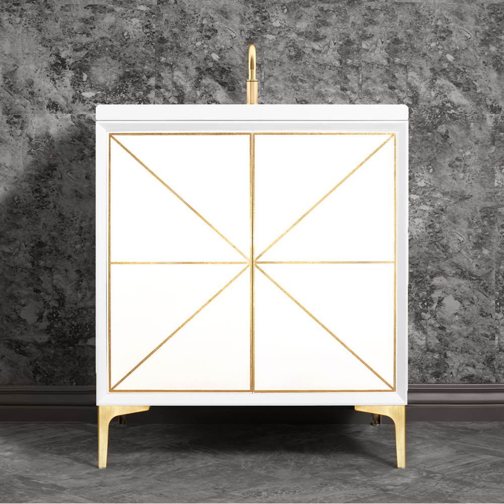 Linkasink Divergence 30'' Wide White Vanity with Hand Applied Metal Leaf and Satin Brass Hardware