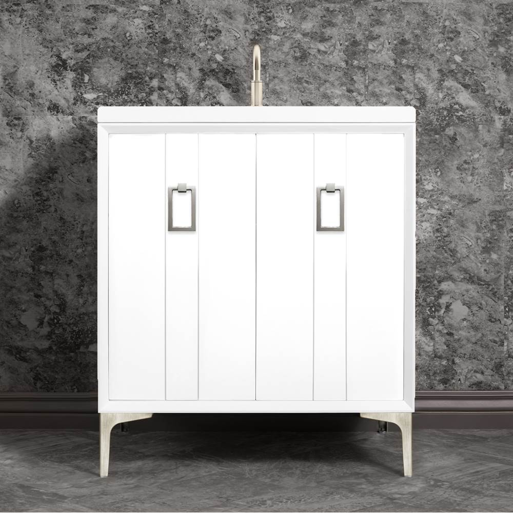 Linkasink Tuxedo 30'' Wide White Vanity with Satin Nickel Coach Pull and Hardware