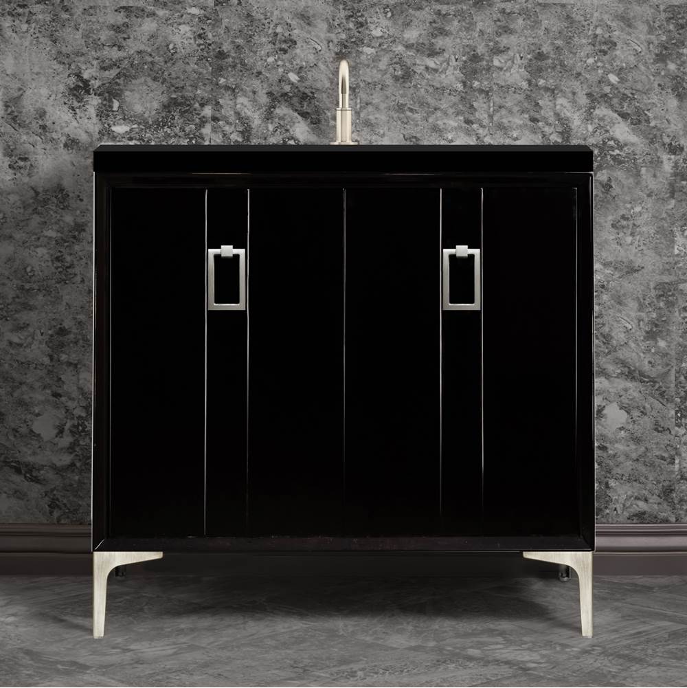 Linkasink Tuxedo 36'' Wide Black Vanity with Satin Nickel Coach Pull and Hardware, 36'' x 22'' x 33.5'' (without vanity top)