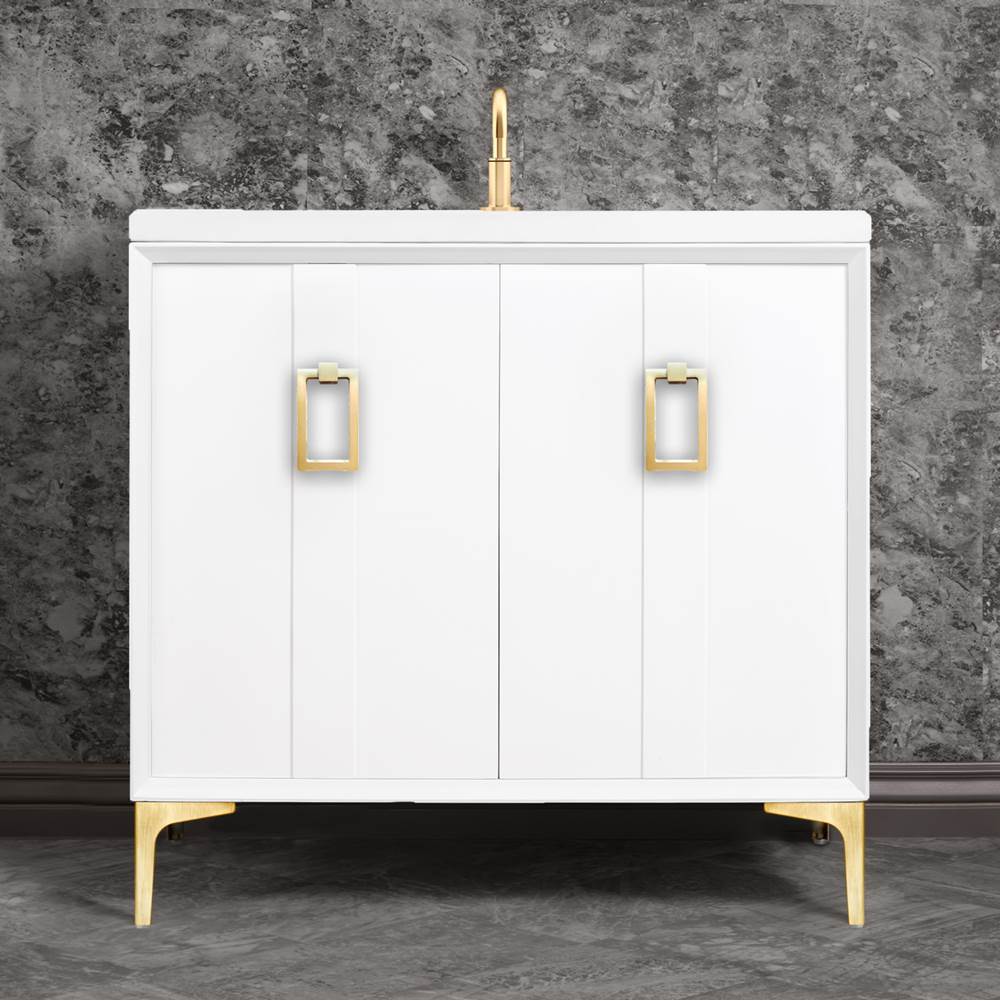 Linkasink Tuxedo 36'' Wide White Vanity with Satin Brass Coach Pull and Hardware