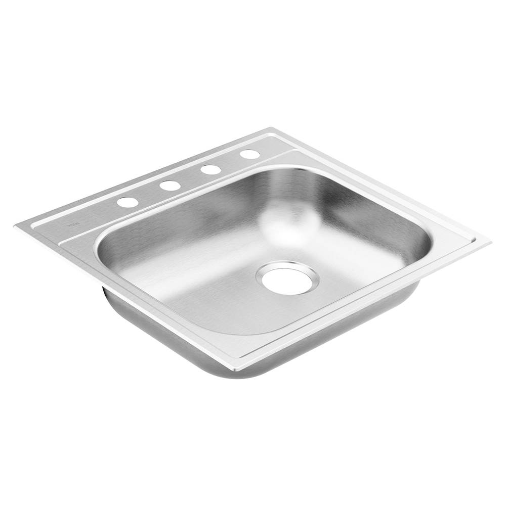 Moen 2000 Series 25-inch 20 Gauge Drop-in Single Bowl Stainless Steel Kitchen Sink, Right Drain, Featuring QuickMount