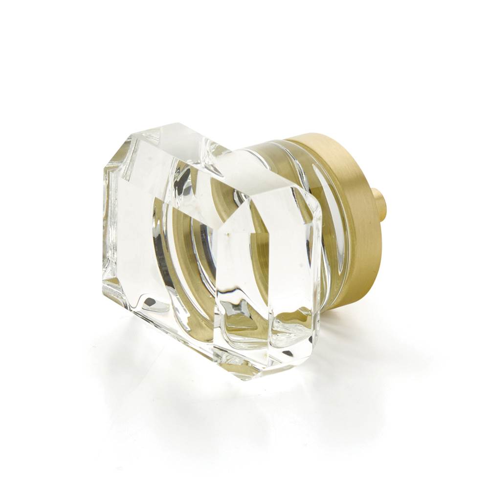 Schaub And Company Rectangular Glass Knob, Satin Brass, 1-3/4''