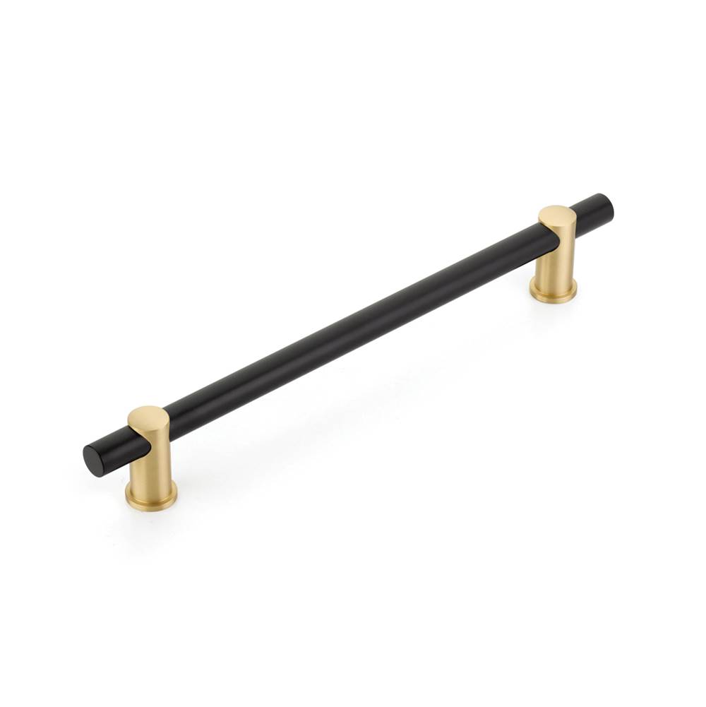 Schaub And Company Back to Back, Appliance Pull, NON-Adjustable, Matte Black bar/Satin Brass stems, 12'' cc