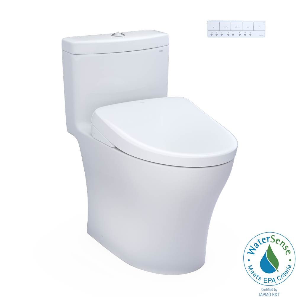 TOTO TOTO WASHLET plus Aquia IV One-Piece Elongated Dual Flush 1.28 and 0.9 GPF Toilet with S7A Contemporary Electric Bidet Seat, Cotton White - MW6464736CEMFGNNo.01