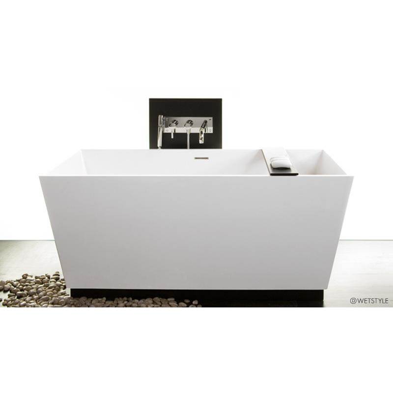 WETSTYLE Cube Bath 60 X 30 X 24 - Fs  - Built In Mb O/F & Drain - Copper Conn - Wood Plinth Walnut Natural No Calico - White True High Gloss