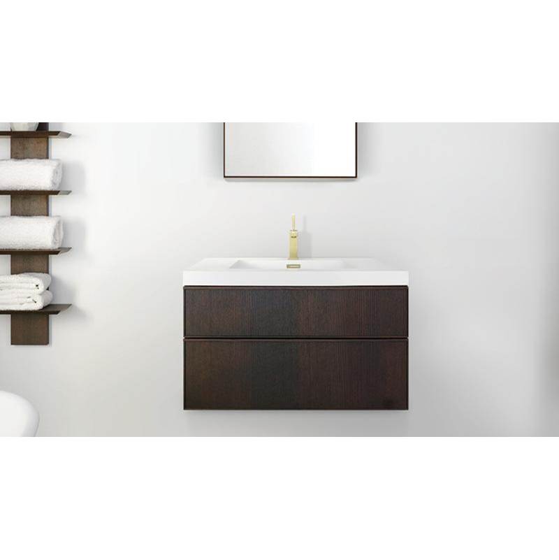 WETSTYLE Furniture Frame Linea Metro Serie - Vanity Wall-Mount 24 X 18 - 2 Drawers, Horse Shoe Drawers - Walnut Chocolate And White Matte Glass Insert